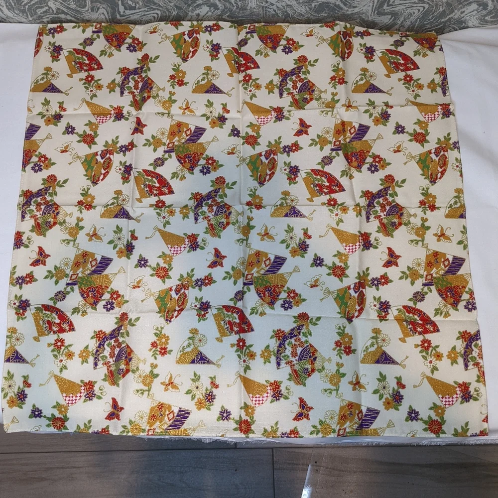 NWOT Vintage Japanese Handkerchief - Fans, Butterflies & Flowers